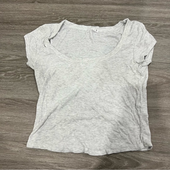 Garage Tops - Garage NWT Pamela Scoop Neck Tee Ribbed Short Sleeve Gray L